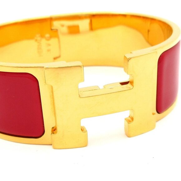 HERMES Clic Clac H Gold Red Hardware Patent Leather Bangle - Picture 5 of 11
